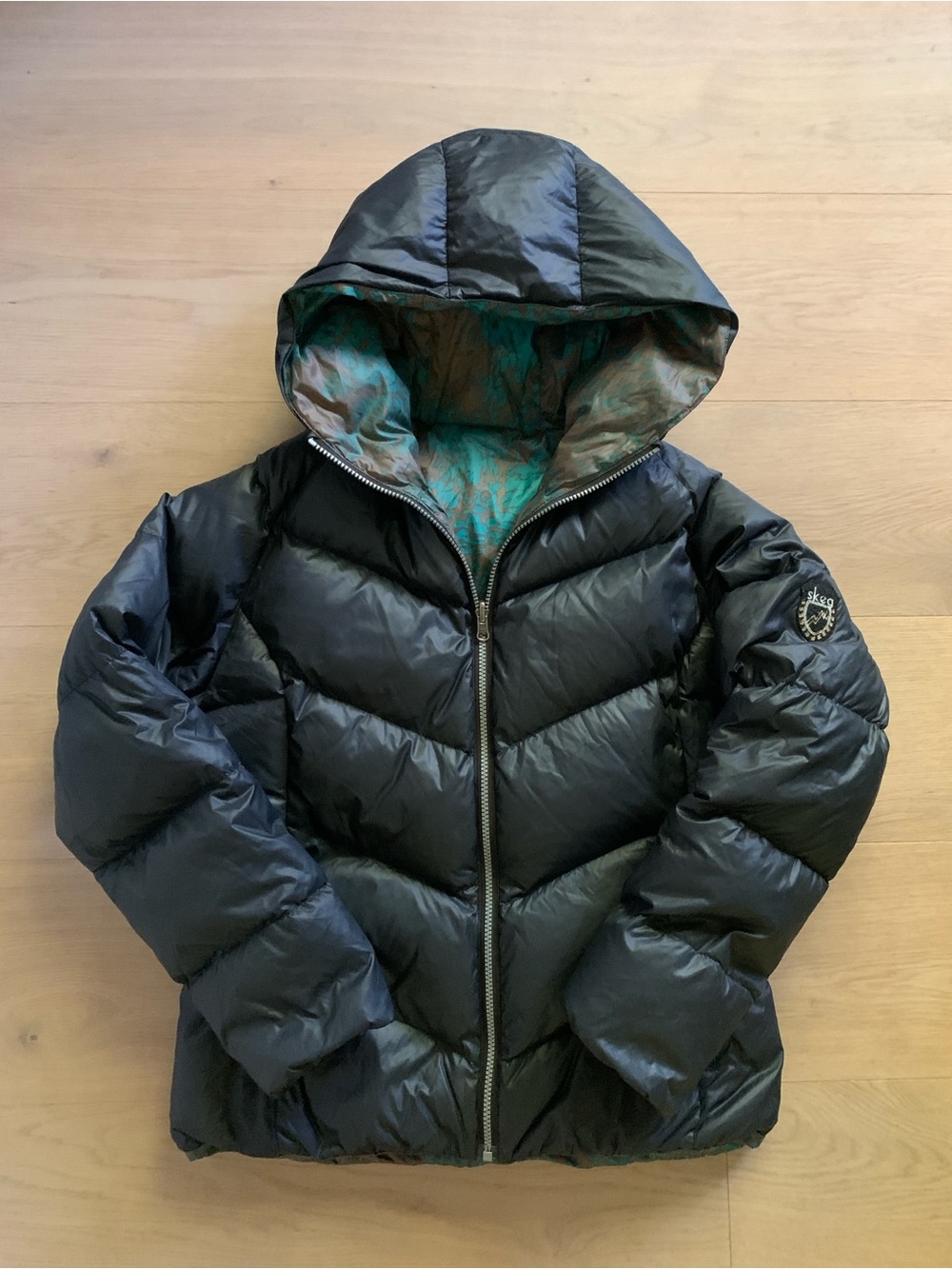 SKEA Prima Women’s M Reversible Down Ski Jacket Hooded Black Teal Outdoor Winter